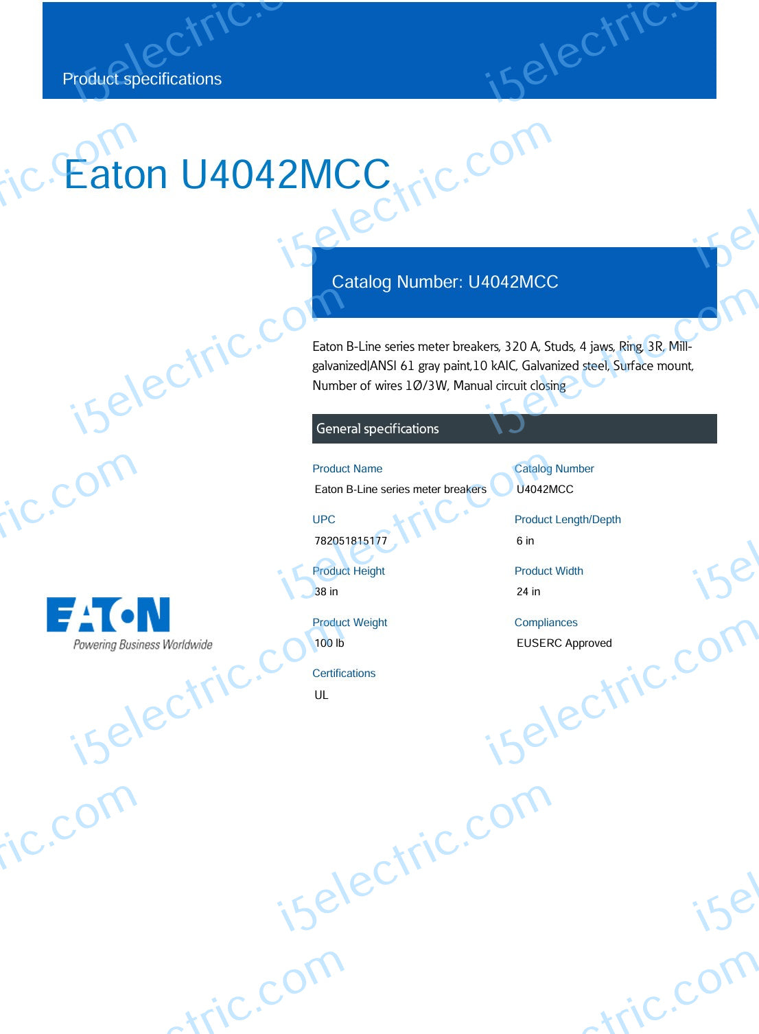 EATON U4042MCC 400A Meter Combo With 2 200A Breakers; Spec2