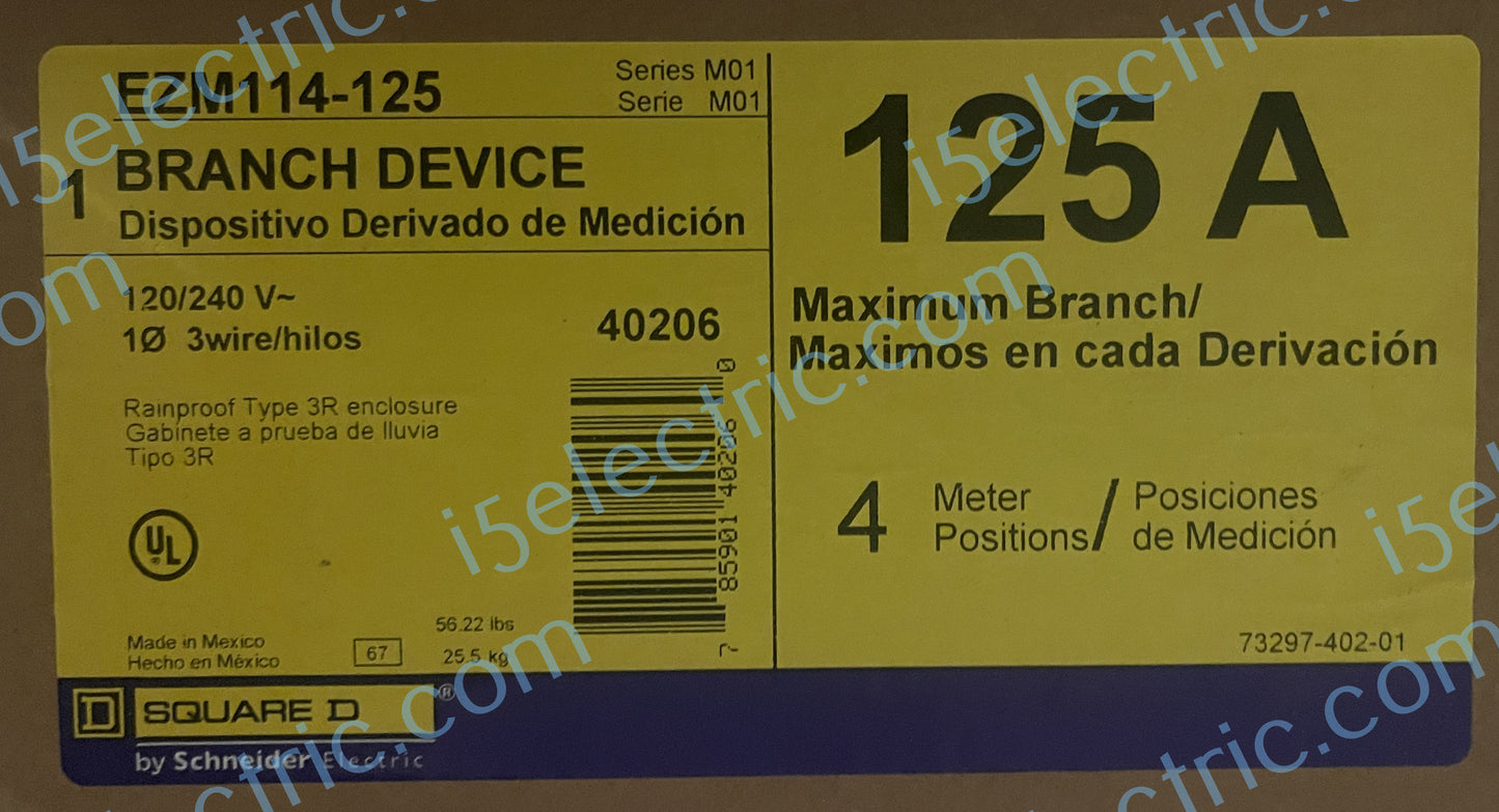 Square D EZM114125 Meter Stack 4 Gang 125A Label