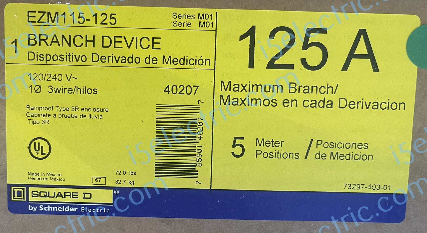 Square D EZM115125 Meter Stack 5 Gang 125A Label
