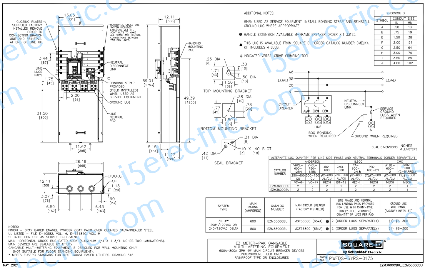 SQUARE D SCHNEIDER EZM3800CBU 800 AMP 3 PHASE EZM METER MAIN CIRCUIT BREAKER EUSERC