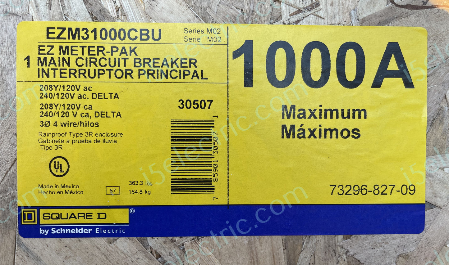 SQUARE D SCHNEIDER EZM31000CBU 1000 AMP 3 Phase EZM Meter Main Circuit Breaker