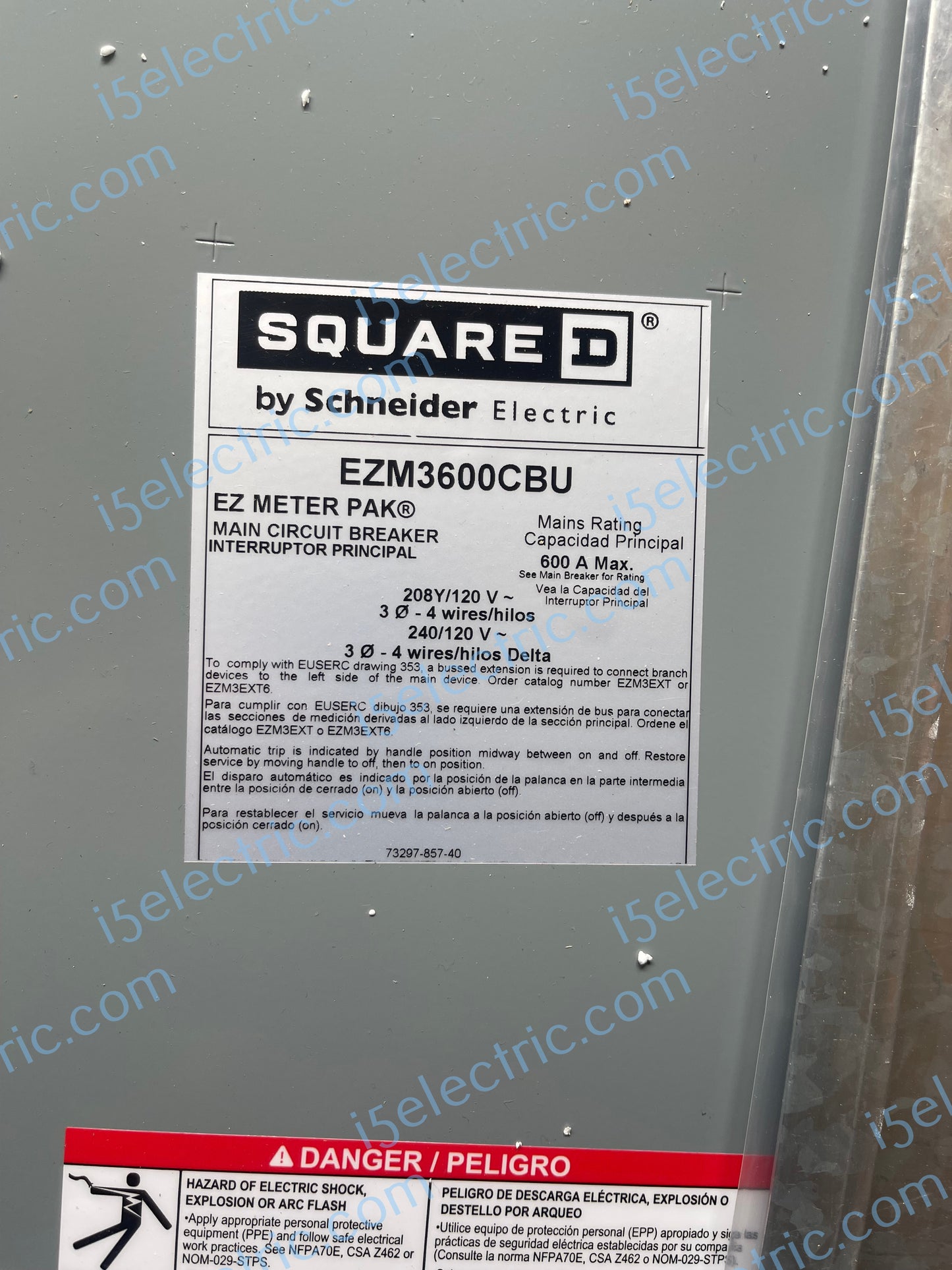 SQUARE D SCHNEIDER EZM3600CBU 600 AMP 3 PHASE 4 WIRE EZM METER MAIN CIRCUIT BREAKER EUSERC