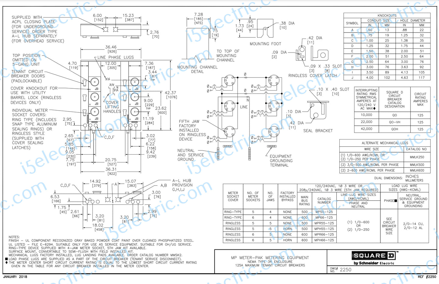 Meter-Pak MP66126 6 Gang 125A Each 600A Bus; Draw