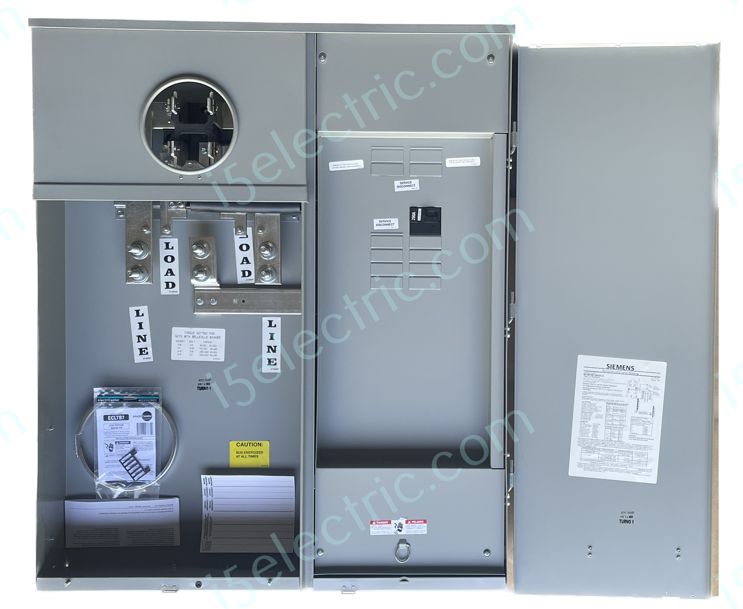 Siemens 400 / 320 Amp Meter Socket Main Combo MC0816B1400SCS w/2 200A breakers