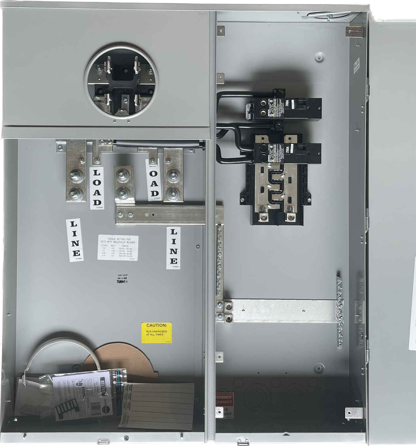 Siemens 400 / 320 Amp Meter Socket Main Combo MC0816B1400SCS w/2 200A breakers