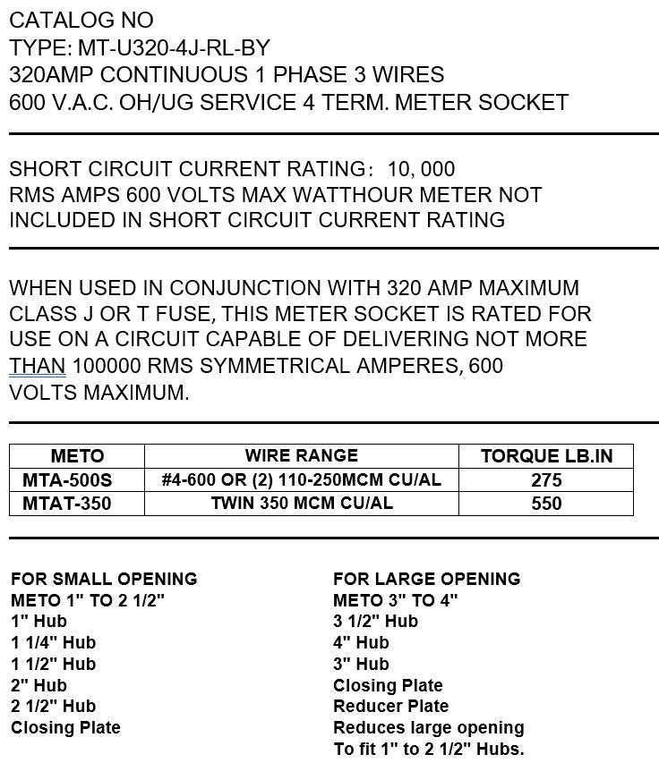 400 / 320 Amp Meter Base / Socket Bundled w/ 2 200A Main Breakers / Discounnects