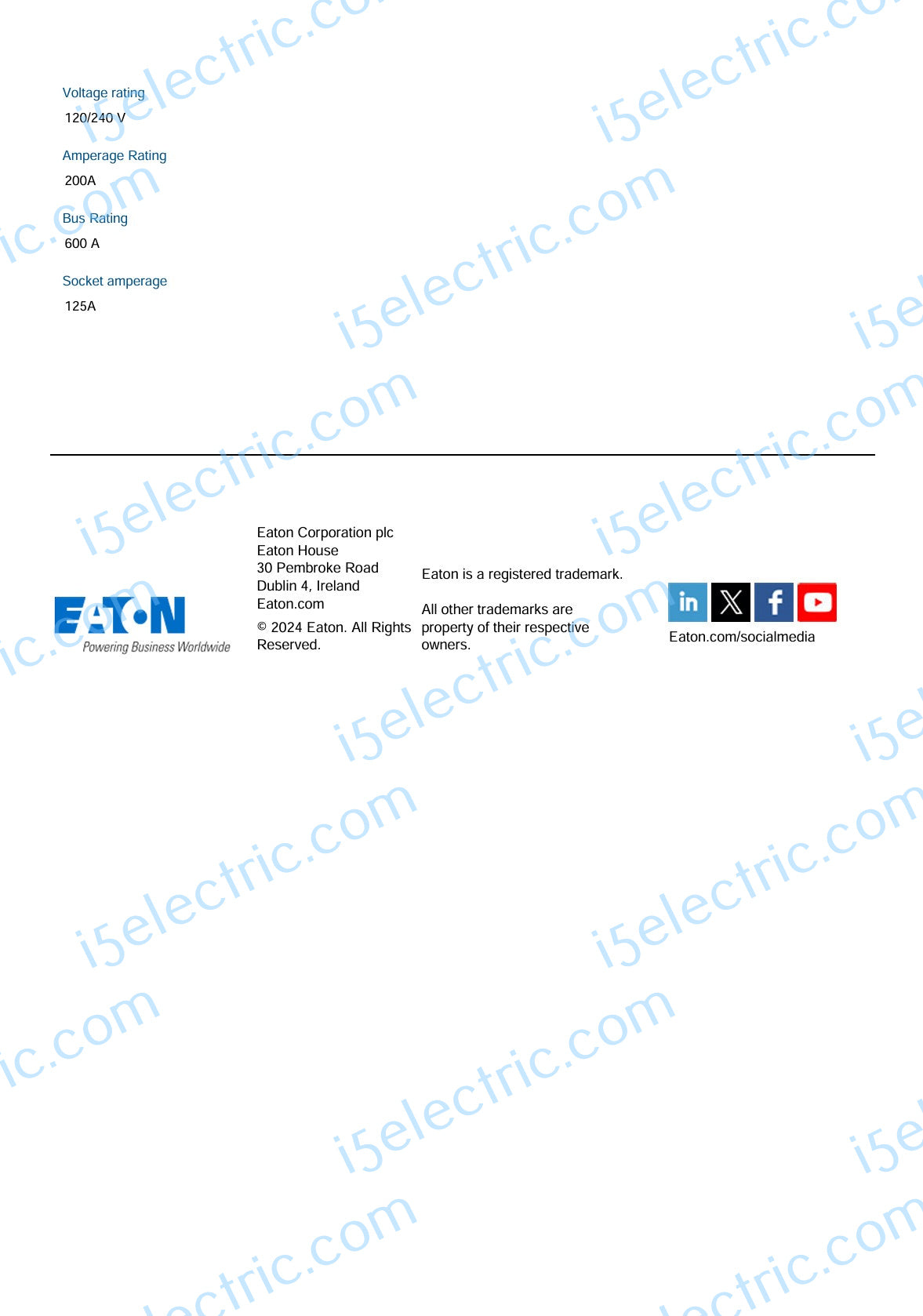 EATON 1MP5126R 5-Gang Meter Pack 125A Each 600A Bus; Spec3