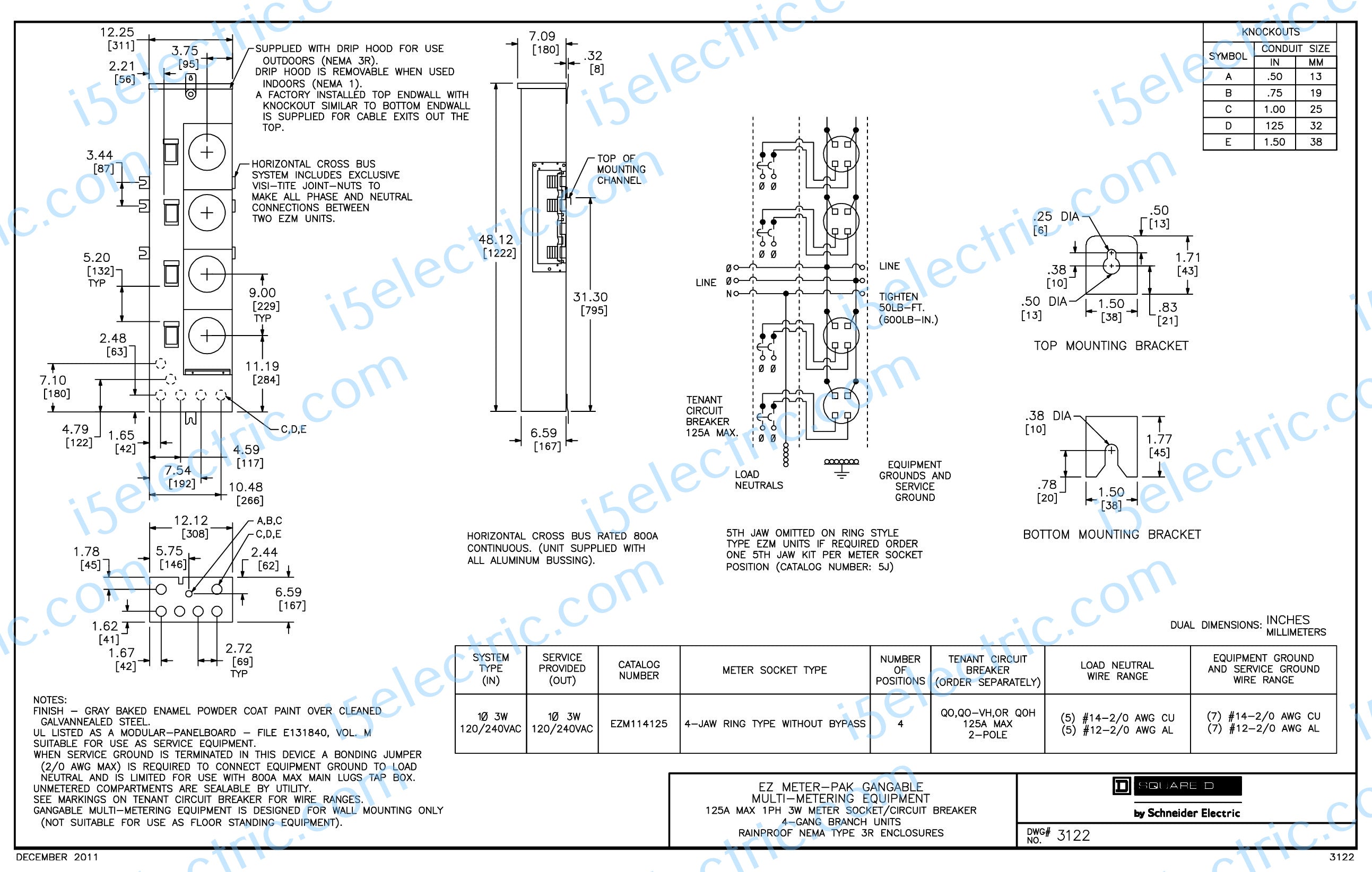 Meter Stack Brochure Square D EZM114125 800 Amp Bus w/4-Gang 125A Meter Sockets/Positions ...