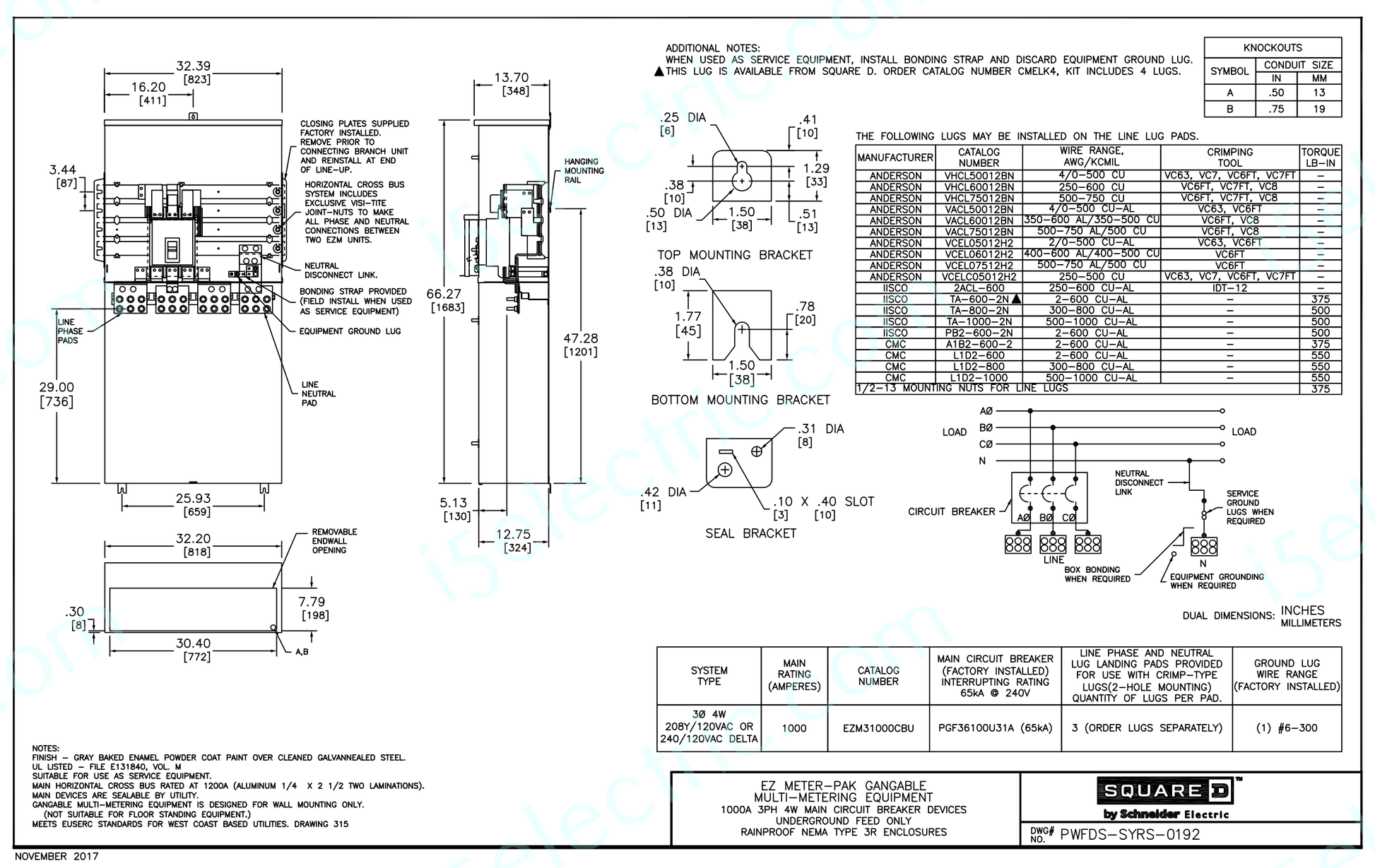 SQUARE D SCHNEIDER EZM31000CBU 1000 AMP 3 Phase EZM Meter Main Circuit