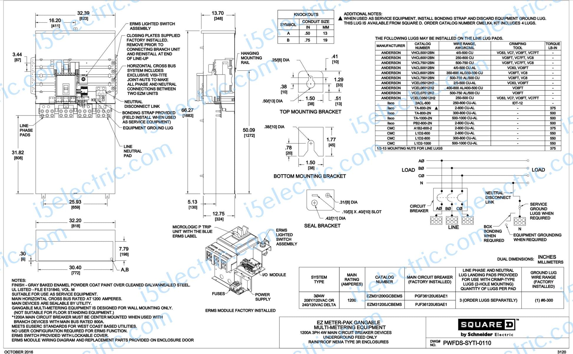 SQUARE D EZM31200GCBEMS 1200 AMP 3 PH 4WIRE EZM MAIN CIRCUIT BREAKER