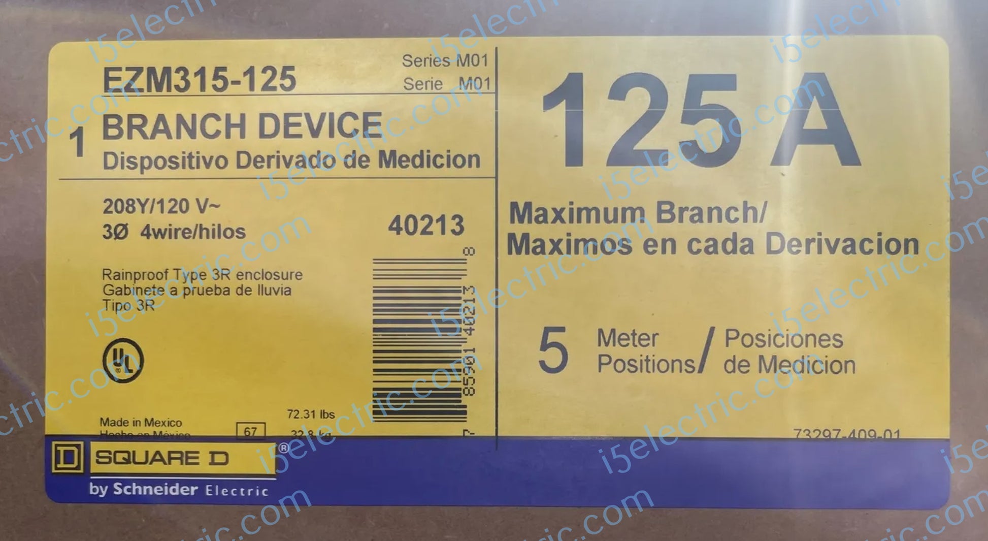 Square D EZM315125 Meter Stack 3PH in 1PH out 5 Gang 125A Label