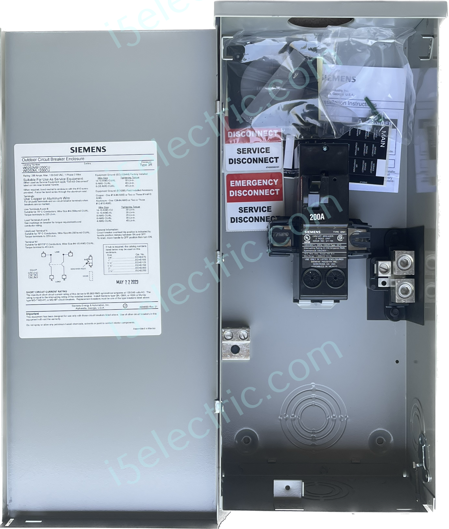 200 Amp Outdoor Main Breaker Panel / Service Disconnect Siemens W0202MB1200CU