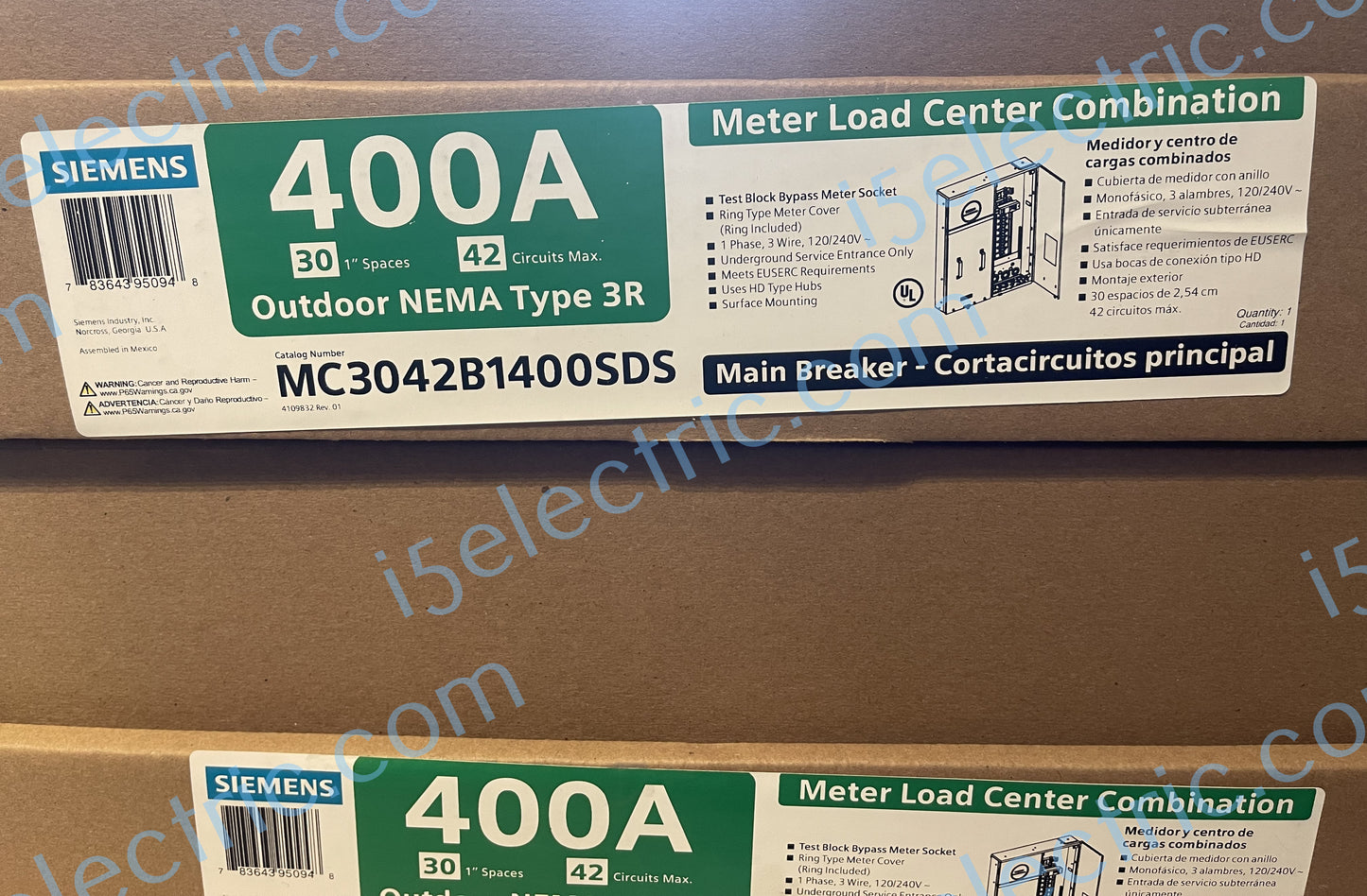 400 / 320 Amp Siemens MC3042B1400SDS Meter Socket Meter Main Load Center Combo EUSERC