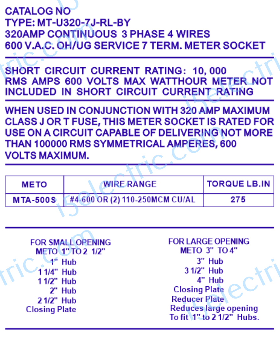 320 Amp 3Phase 7 Jaw Meter Base / Meter Socket Overhead/Underground w/ – I5  Electric Supply