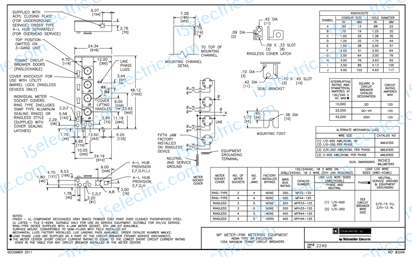 Meter-Pak MP33125 3 gang 125A each 300A bus; Draw