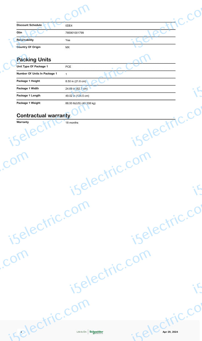 Meter-Pak MP33125 3 gang 125A each 300A bus; Specs2