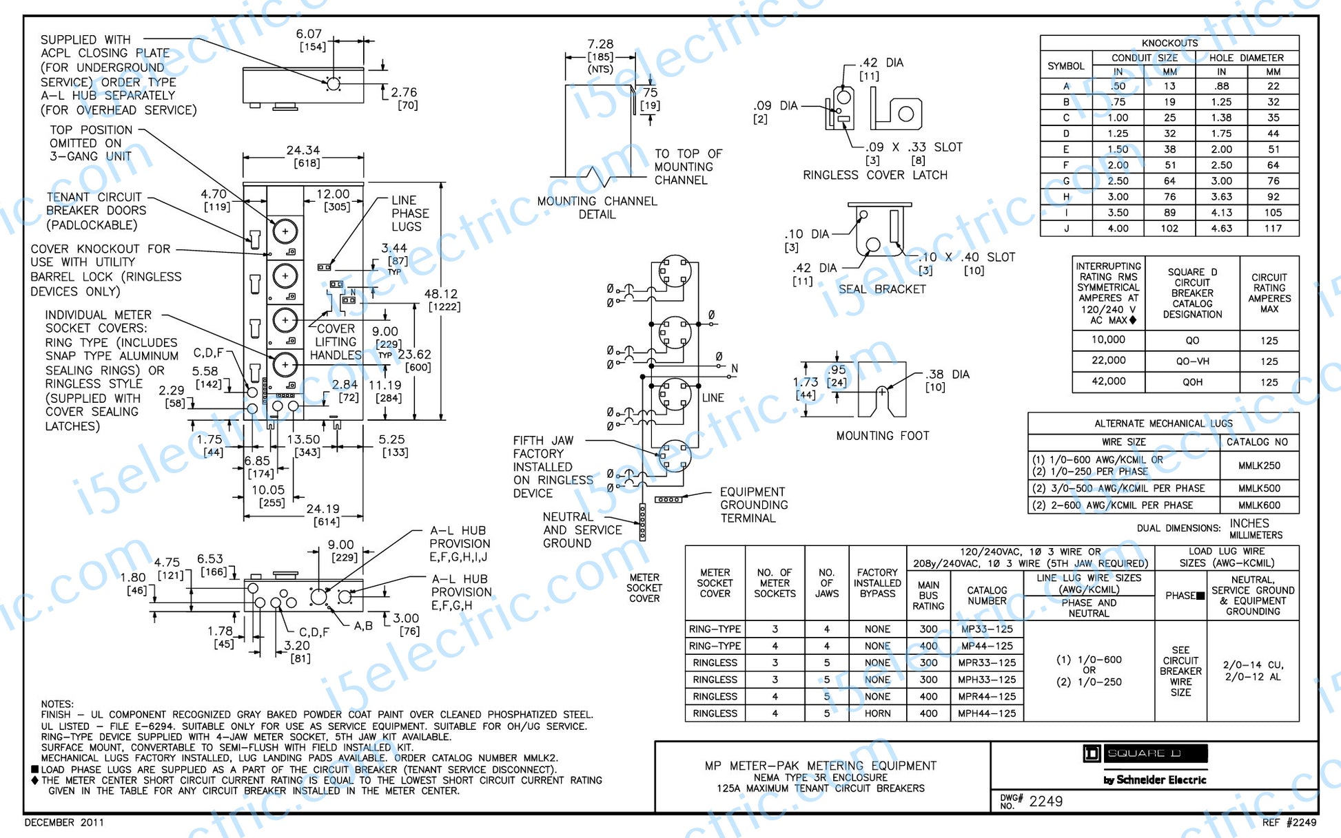 Meter-Pak MP44125 4 gang 125A each 400A Bus; Draw