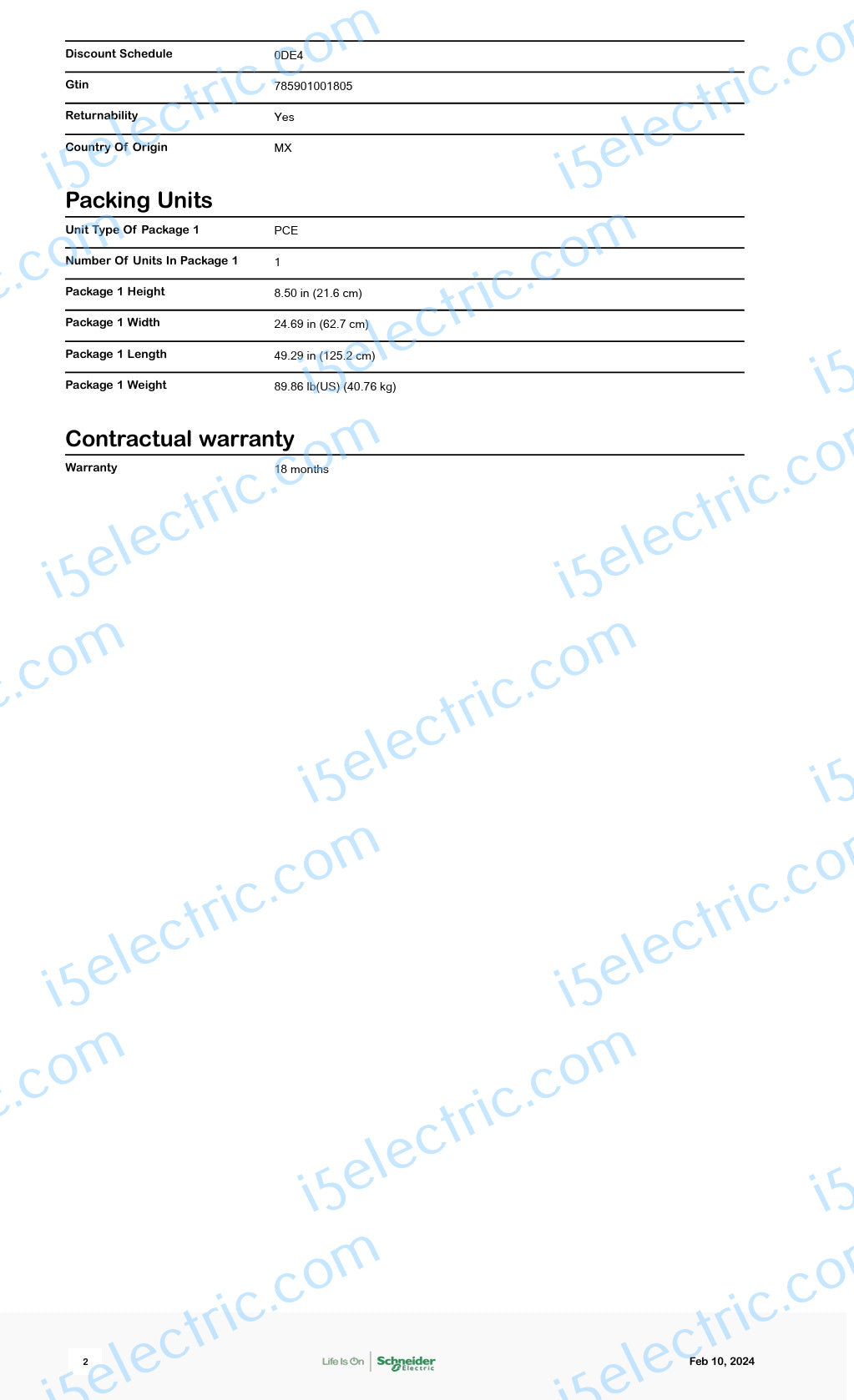 Meter-Pak MP44125 4 gang 125A each 400A Bus; Specs2