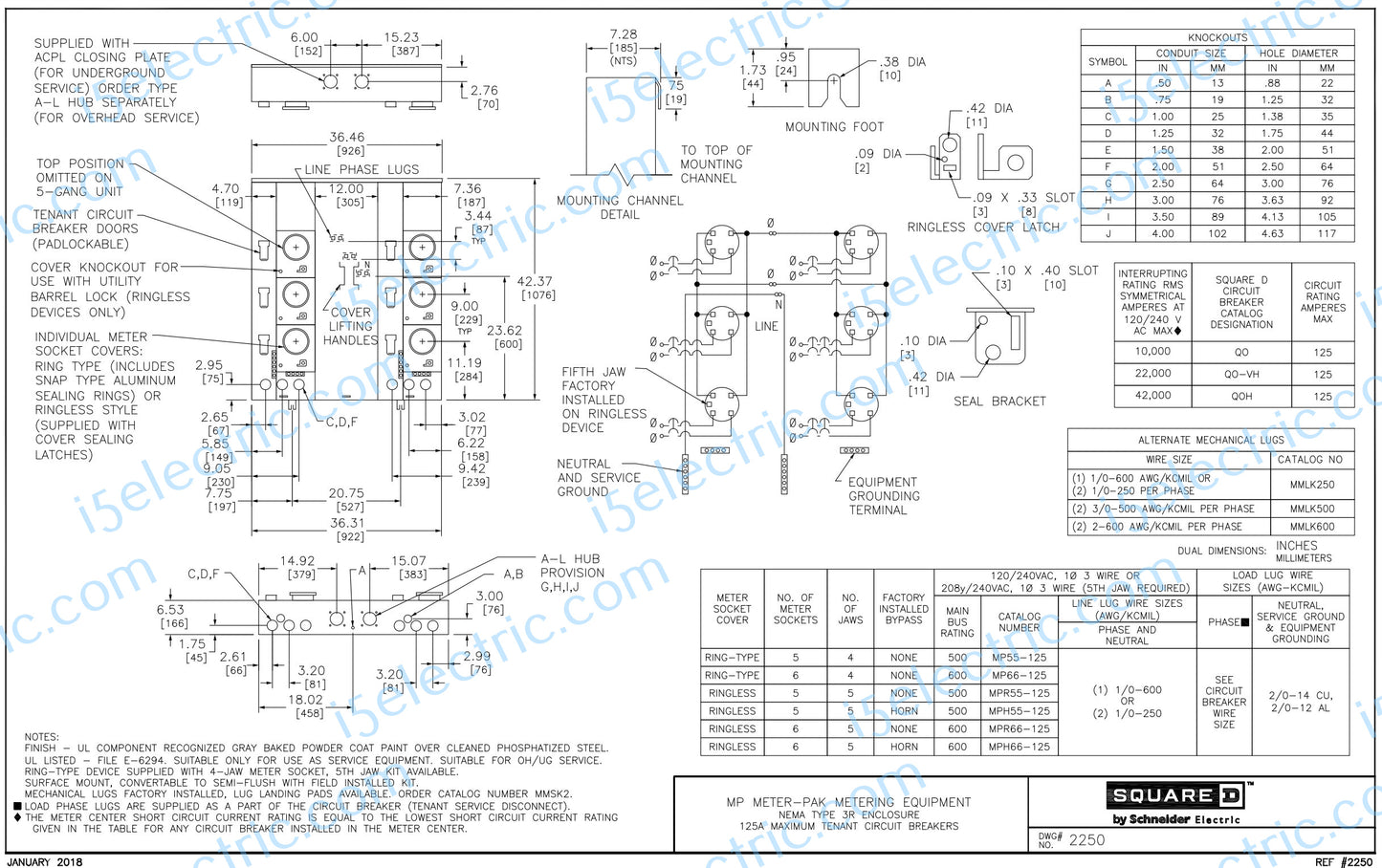 Meter-Pak MP55125 500A 5 Gang 125A Each; Draw