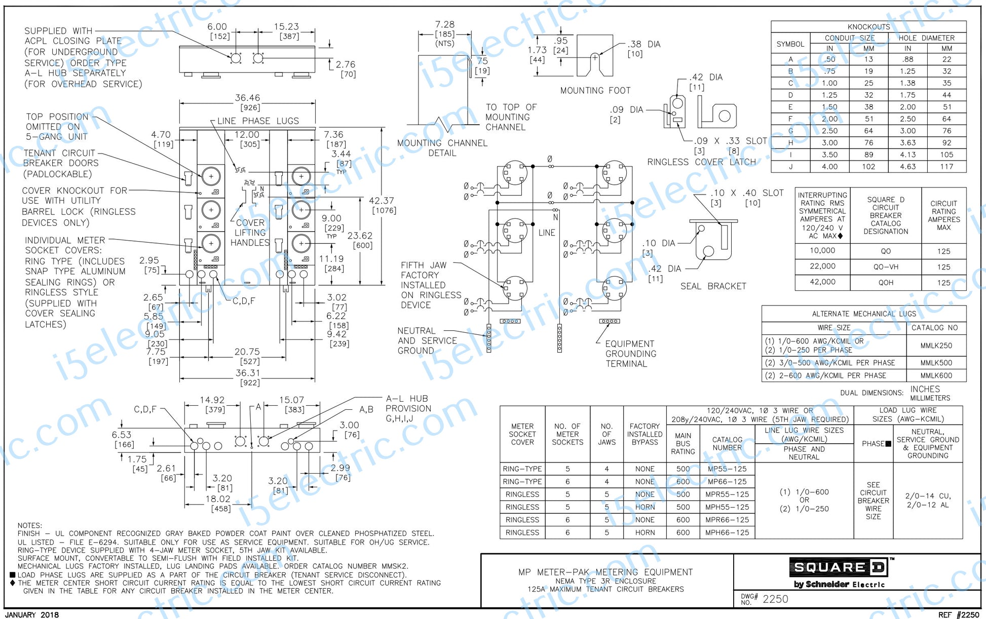 Meter-Pak MP55125 500A 5 Gang 125A Each; Draw