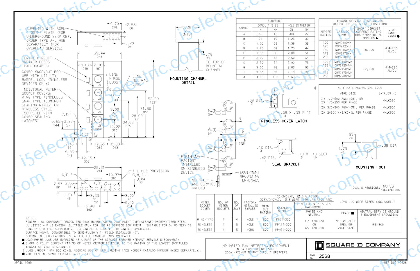 Meter-Pak MP64200 600 Amp 4 Gang 200A Each; Draw