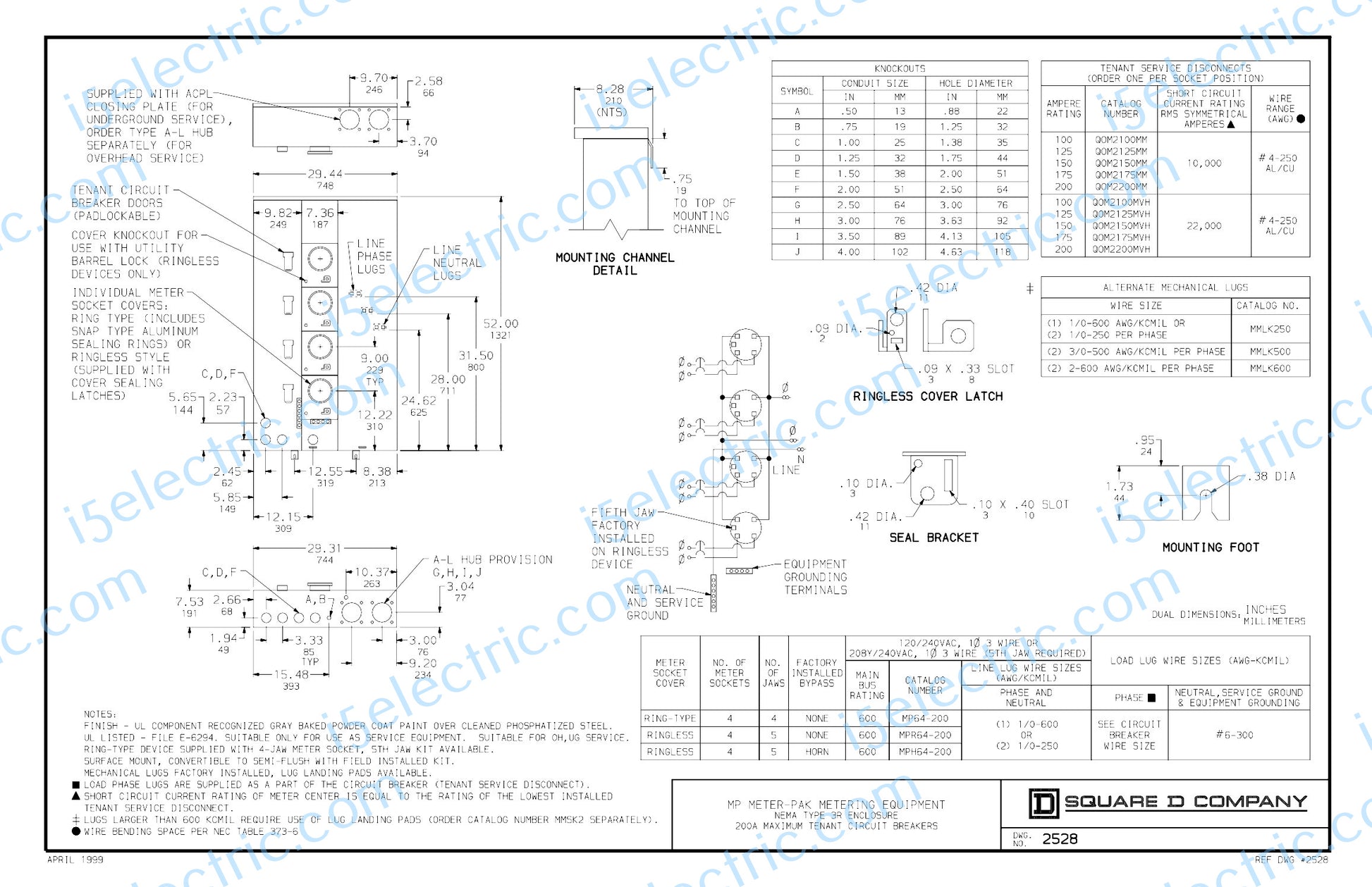 Meter-Pak MP64200 600 Amp 4 Gang 200A Each; Draw