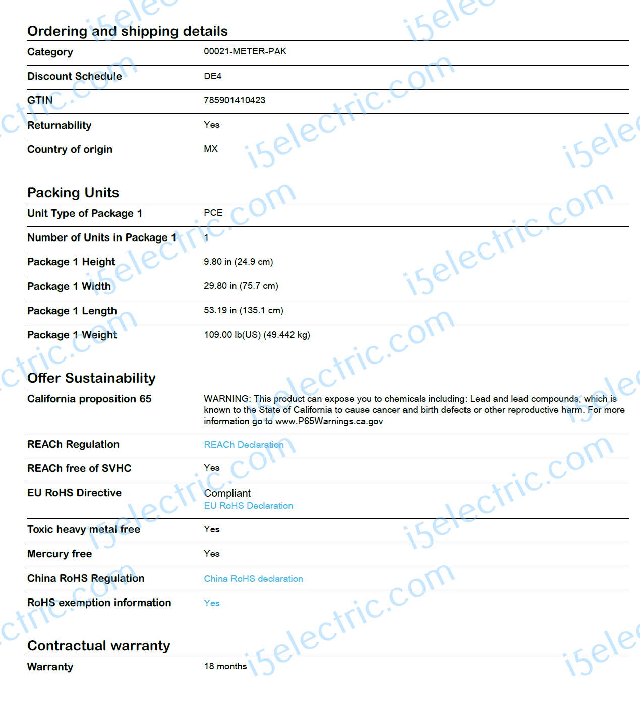 Meter-Pak MP64200 600 Amp 4 Gang 200A Each; Specs2