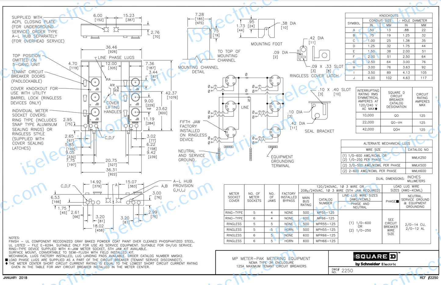 Meter-Pak MP66126 6 Gang 125A Each 600A Bus;  Draw