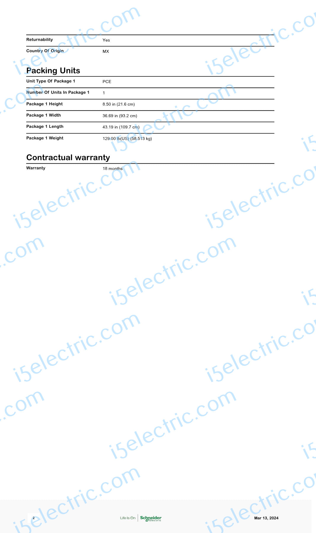 Meter-Pak MP66126 6 Gang 125A Each 600A Bus; Specs2