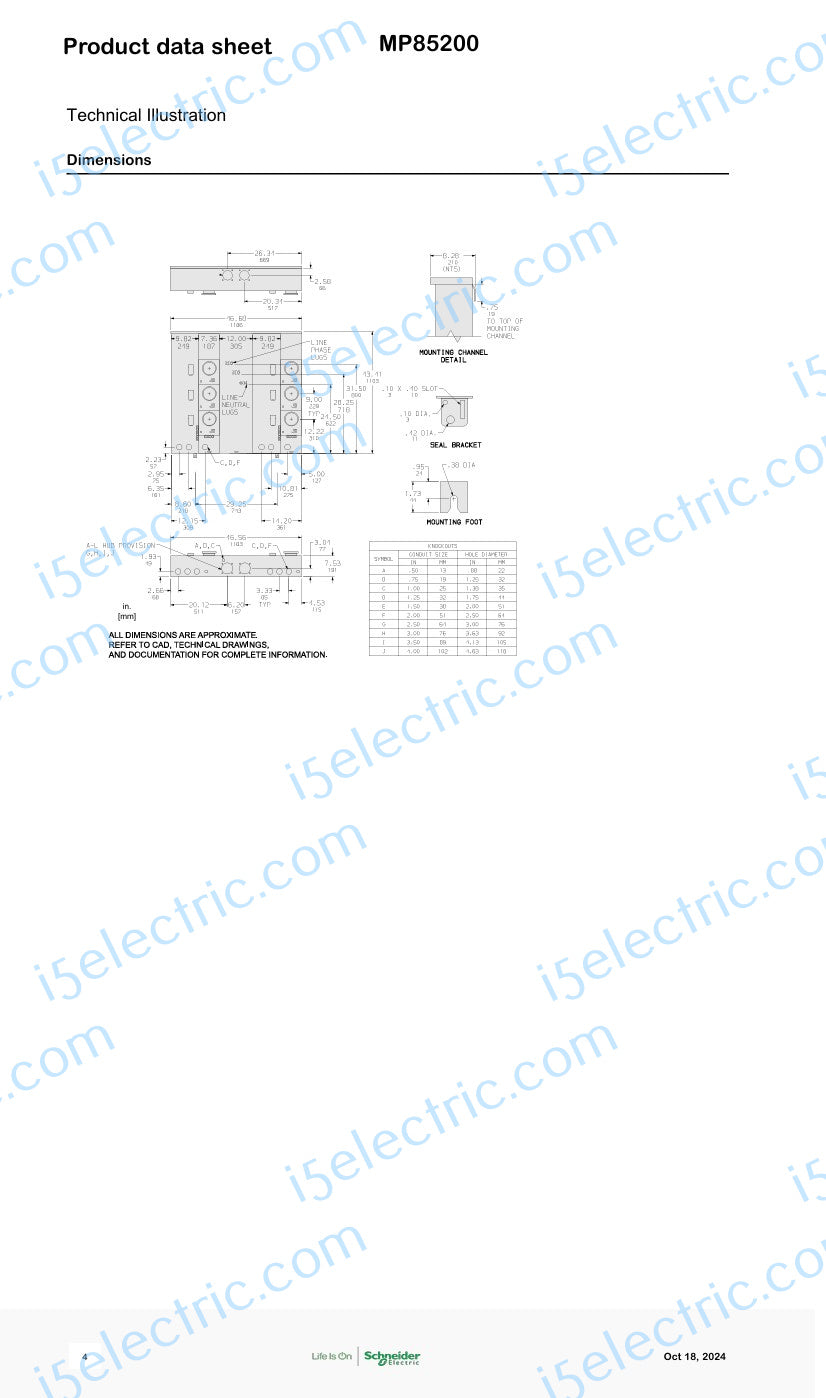 Meter-Pak MP85200 800 Amp Bus 5 Gang 200A Each; Specs4