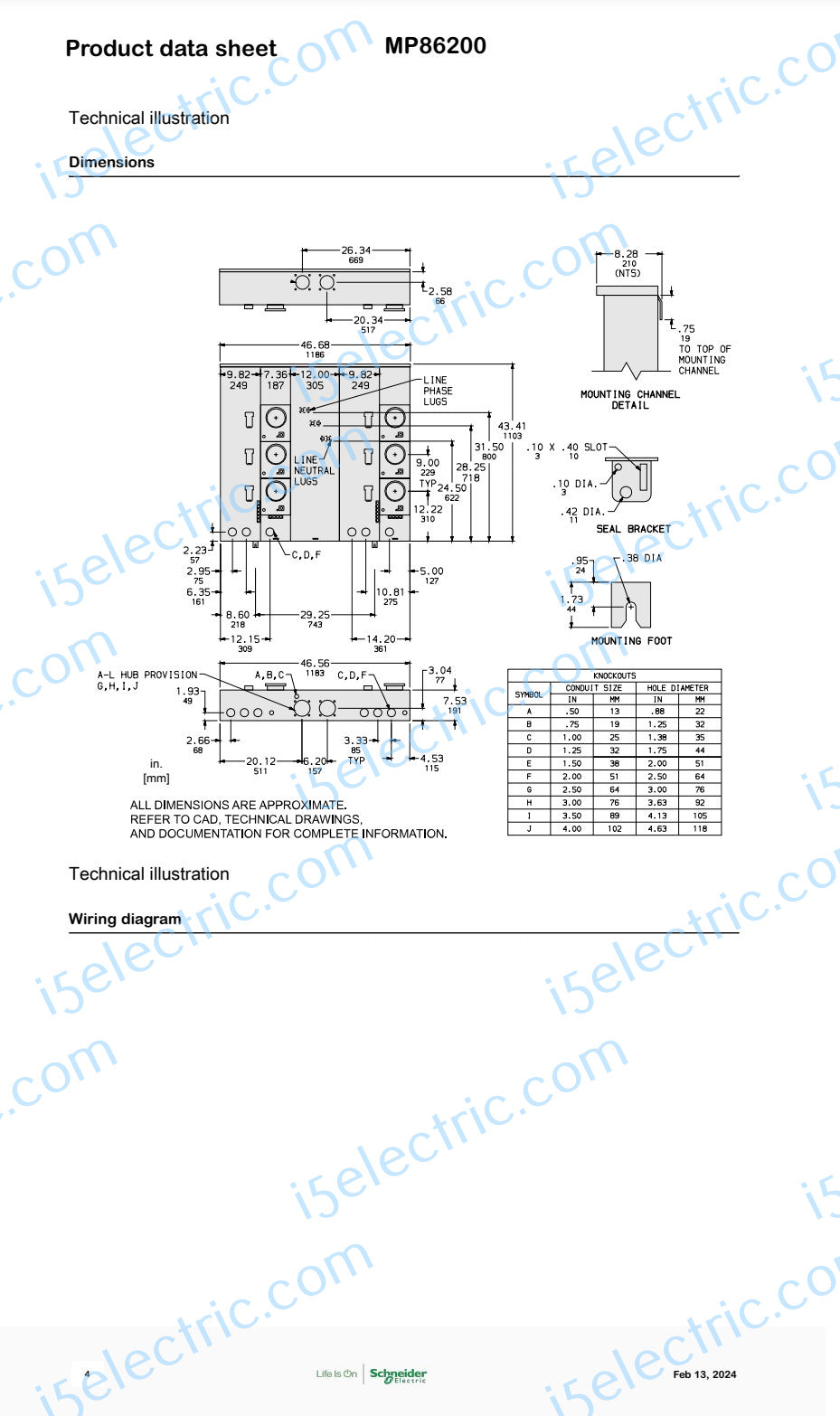 Square D Meter-Pak MP86200 800 Amp 6-Gang 200A Meter Socket OH/UG EUSERC as WEP8612