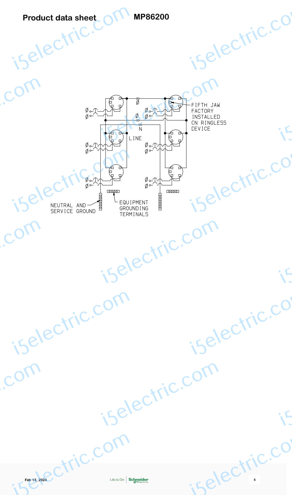 Square D Meter-Pak MP86200 800 Amp 6-Gang 200A Meter Socket OH/UG EUSERC as WEP8612