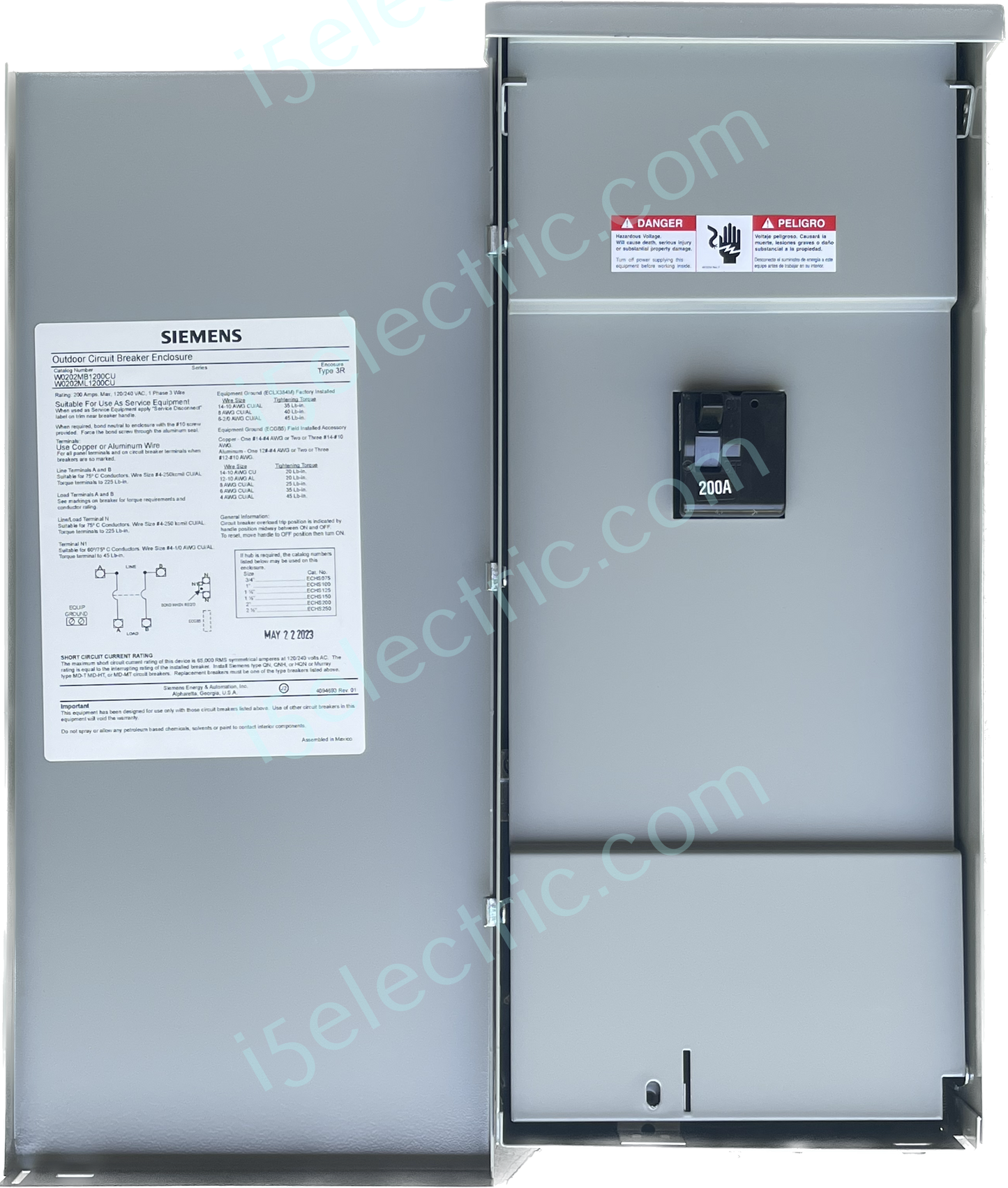 200 Amp Outdoor Main Breaker Panel / Service Disconnect Siemens W0202MB1200CU